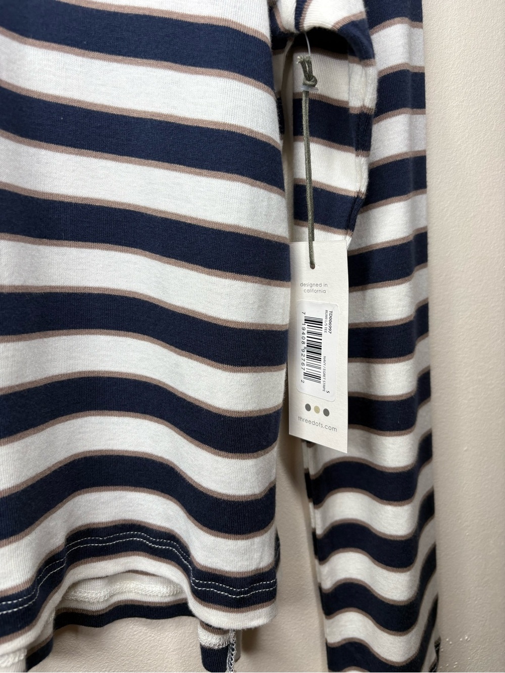 Three Dots Rumi Long Sleeve Tee Brown White Striped Long Sleeve NWT - Picture 5 of 8